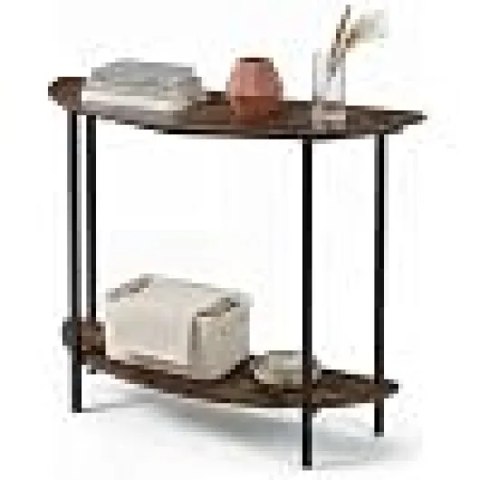 Table Console Demi-Lune à 2 Niveaux, 100 x 24 x 80 cm - Table d'Entrée étroite, Cadre métal Anti-Basculement, 2 étagères Rangement, Design Slim, Salon, Couloir, Petits Espaces