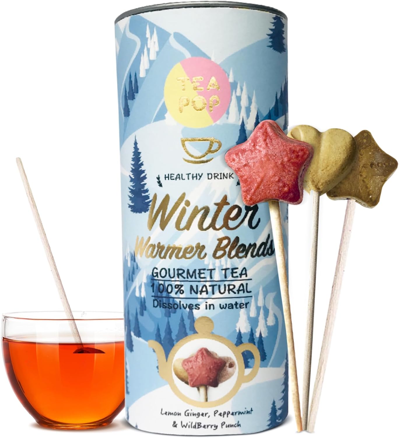 TEA On-A-Stick - boîte-cadeau assortie de thé-pop - délicieux thé gastronomique cristallisé dans un pop - fabriqué à partir de plan, de fruits et d'herbes - se dissout entièrement dans l'eau