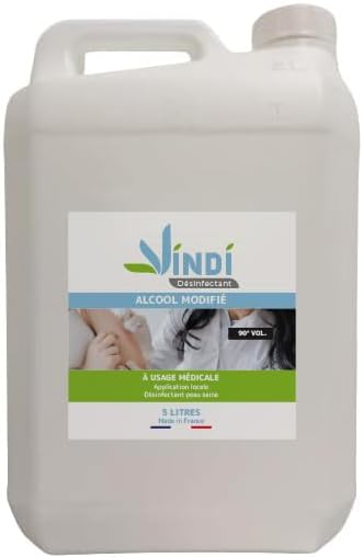 Alcool modifié 90°- Bidon de 5L - Fabrication Française - Désinfection peau saine et ustensiles médicaux