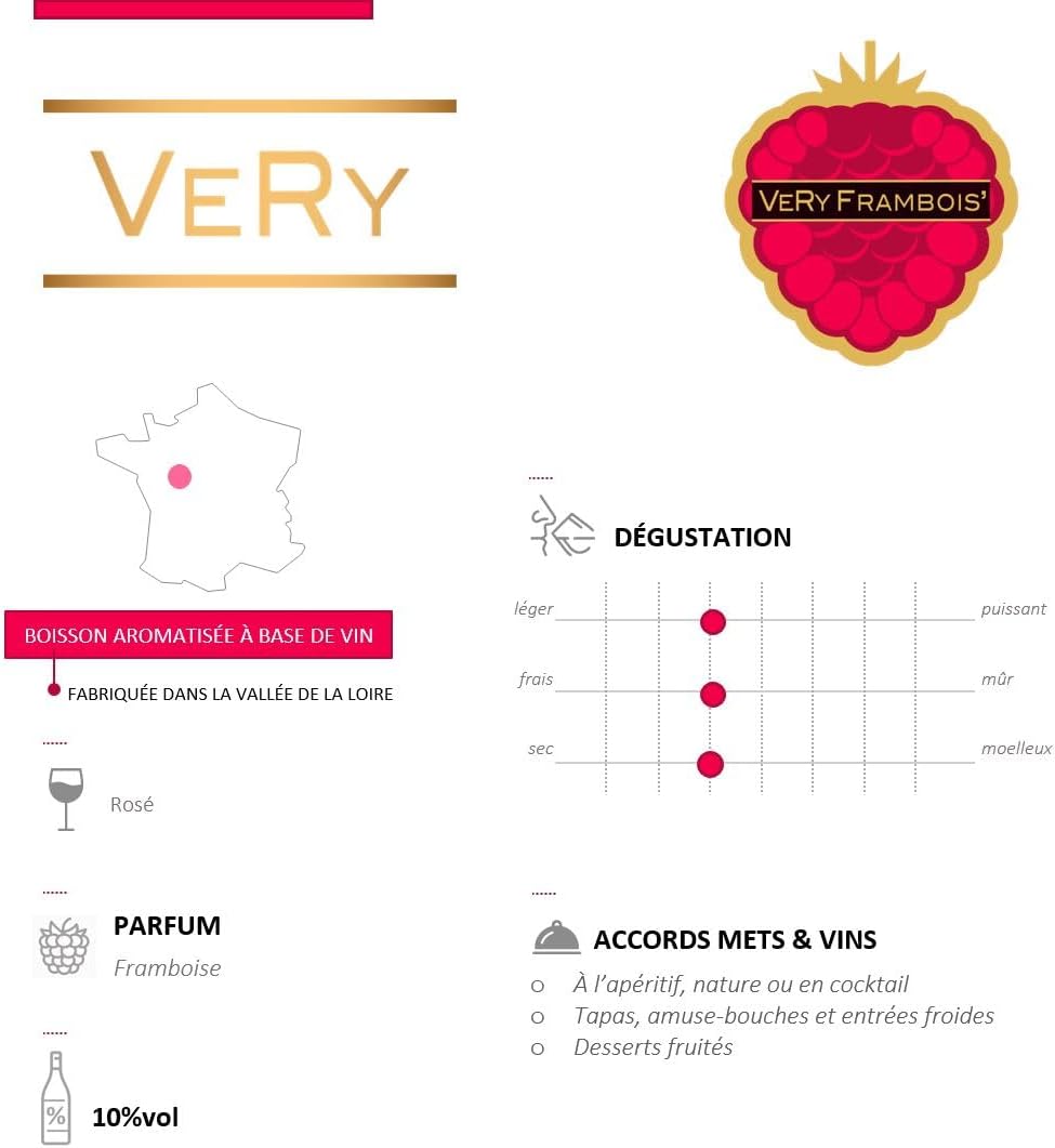 Very Frambois' - Vin rosé à la Framboise - Boisson aromatisée à Base de vin - Lot de 6 bouteilles x 75 cl