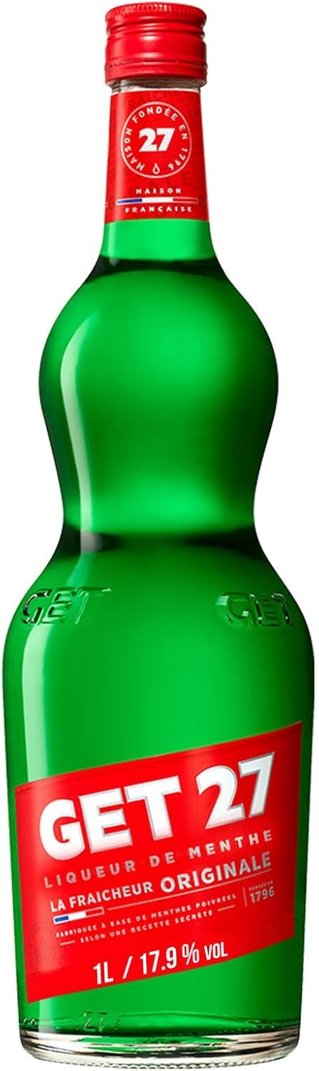GET 27 Liqueur de Menthe Poivrée, 17,9 % Vol, 100cL / 1L, Cocktail Digestif Liqueur de Menthe Fraîche