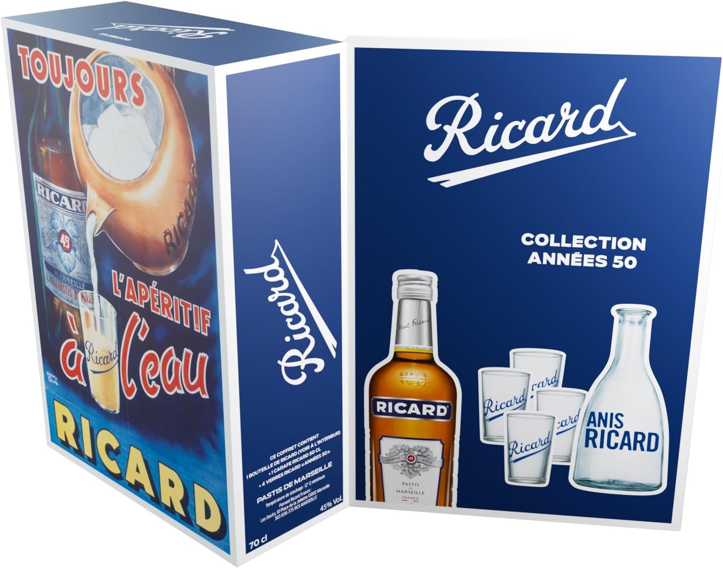 Coffret RICARD Pastis de Maseille Années 50 Apéritif anisé - 45%, 70cl