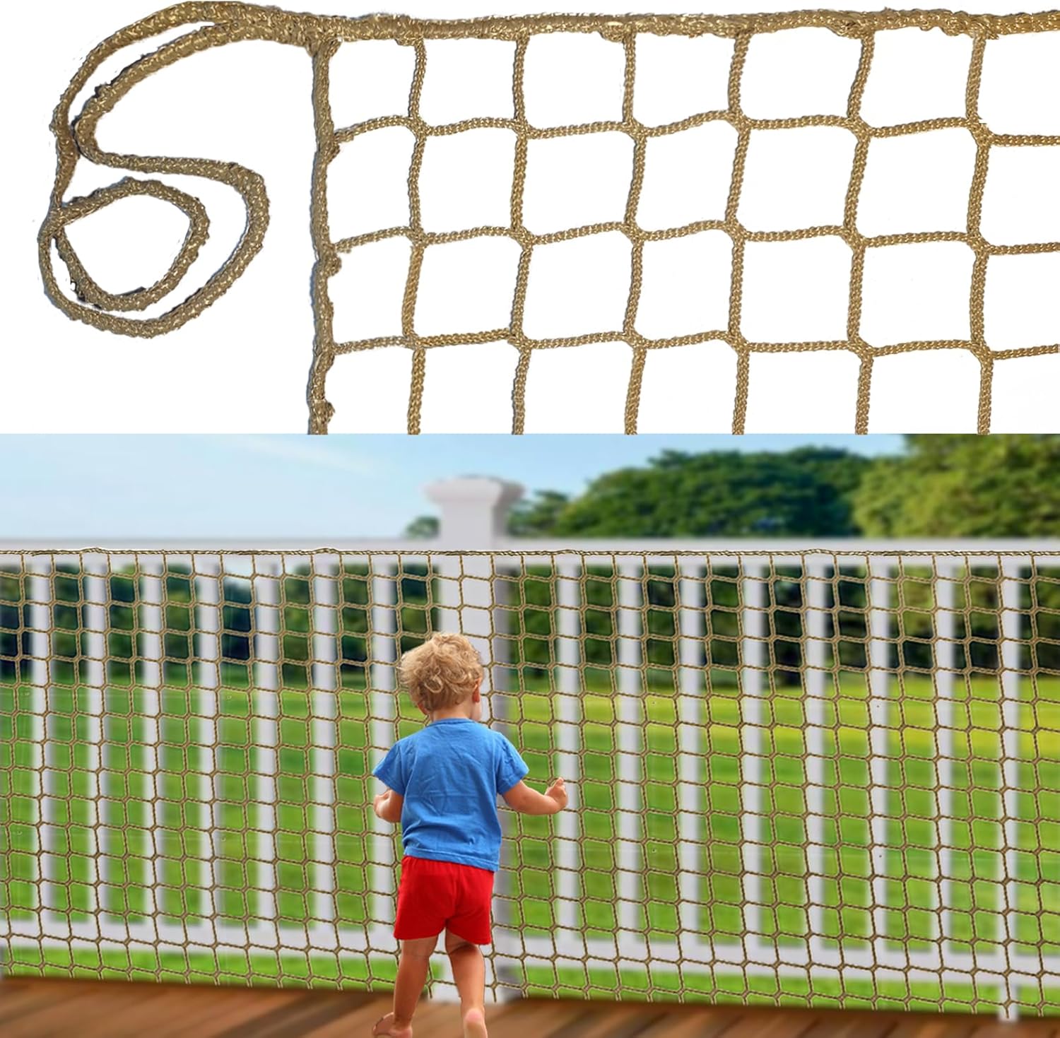 BERADNET Filet de Protection Enfant Filet Chat Balcon Filet de SéCurité en Polyester pour Escaliers Garde Corps Filet Corde Filet Anti Chute sans NœUds Universel Filet Protection Marron(1.5X2m)