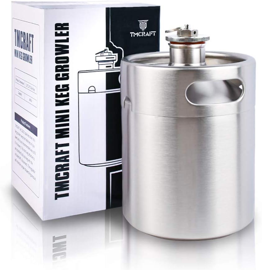 TMCRAFT - Mini fût en acier inoxydable de 2 litres - brasseur de bière portable avec soupape d'échappement - capuchon conçu pour garder les boissons fraîches