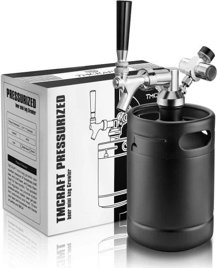 TMCRAFT - Mini Keg Growler de 2 litres - système de kit de fût Domestique en Acier Inoxydable pressurisé pour Garder la fraîcheur et la Carbonatation de la bière(Noir Mat)