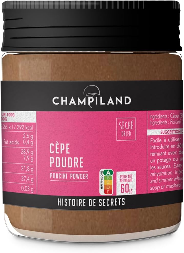 Cèpe séchés poudre - Champignons Sylvestres Sélectionnés, et Triés à la Main- Saveur Exceptionnelle - Champignons Riches en Protéines et source de fibres - Pot de 60 g Cèpes Poudre - 60 g
