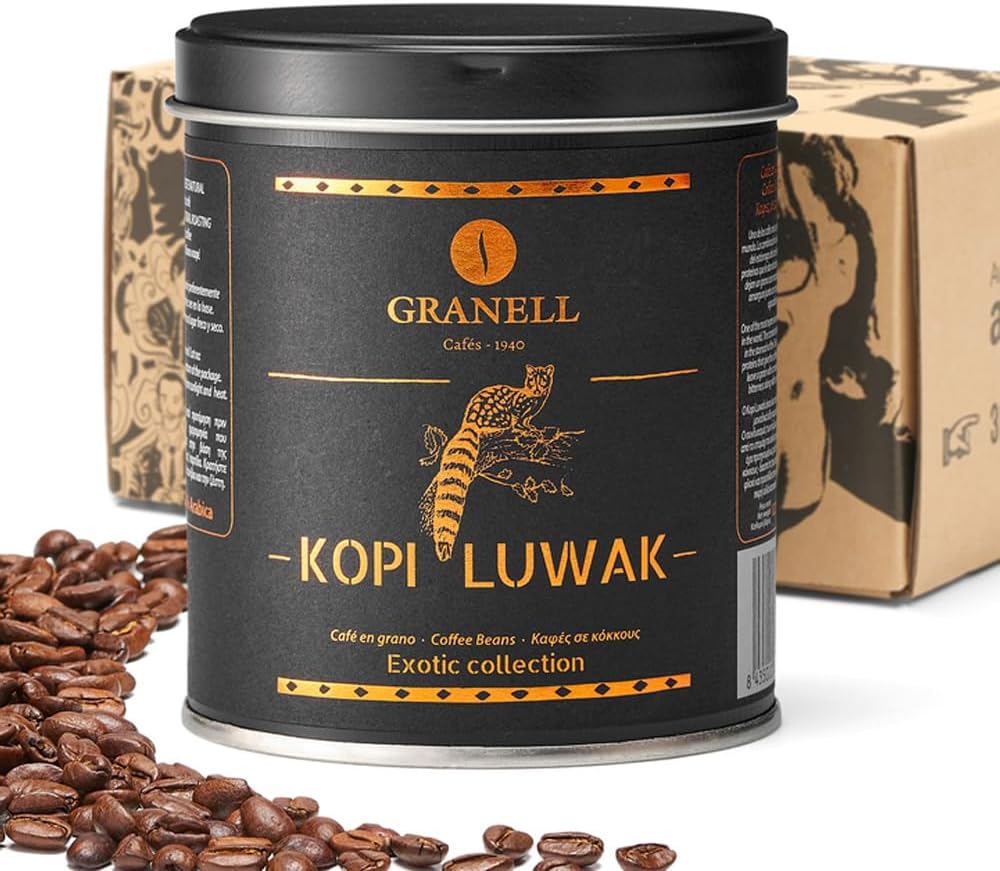 Granell - Kopi Luwak - Café en Grain 100% Arabica - Café Gourmet à l'Arôme et à l'Amertume Marqué, Premium - 100 gr Lisse, terreux et noisette