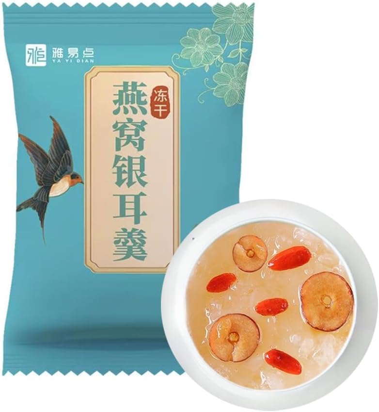 Soupe Tremella lyophilisée instantanée, petit déjeuner instantané - Porridge champignon blanc prêt à manger avec dattes rouges et Wolfberry (18 g x 8 paquets) 8 paquets de 18 g