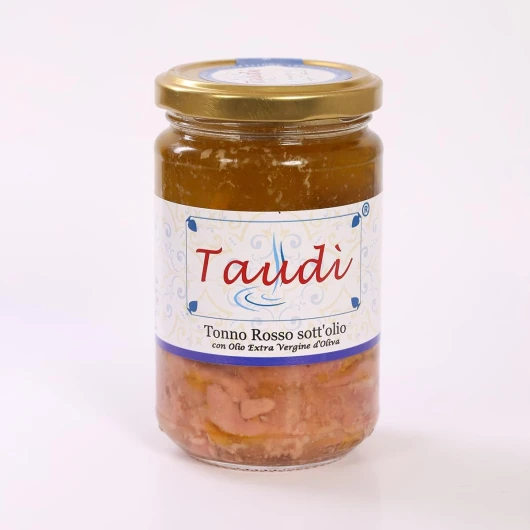 Thon rouge à l'huile d'olive de qualité supérieure 290 g - Goût intense et frais pour votre plat - Conserves en verre Taudì Conserves artisanales siciliennes