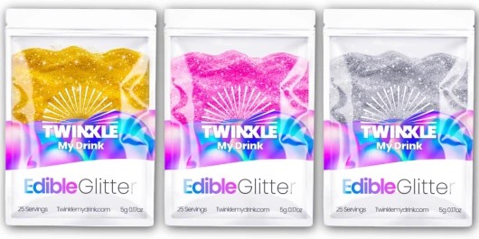 Twinkle Drink Paillettes Comestibles Vegan 3 Couleurs Or Argent Rose - 3 x 5g (75 Portions Total) - 25 Portions par Sachet - Halloween Decoration - Décoration Cocktails Gâteaux Pâtisseries Or, Argent, Rose