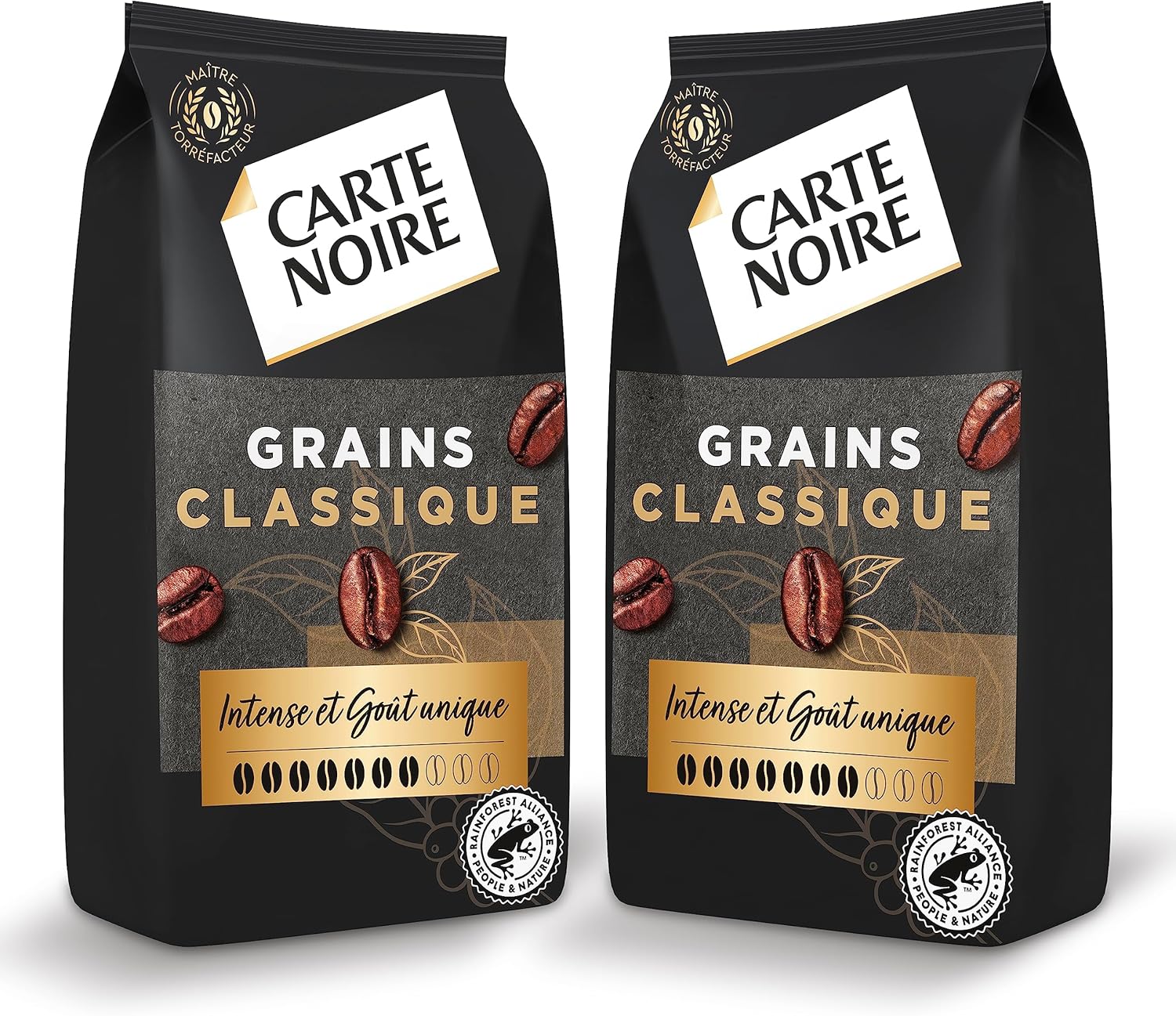 Café en Grains Classique, Pur Arabica, Certifié Rainforest Alliance, 2 Paquets de 1 kg