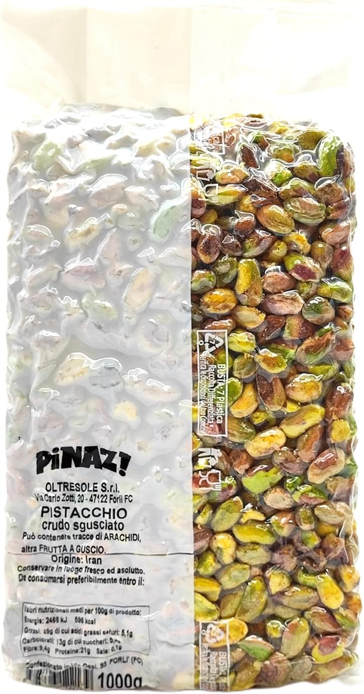 Oltresole, Pistaches crues décortiquées 1 kg, Snack sain et non salé, riche en protéines et en graisses saines, Fruits secs sélectionnés sous vide