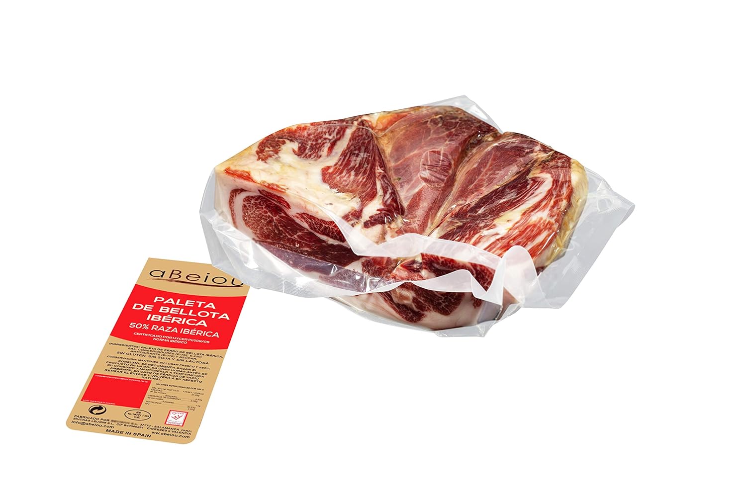 ABeiou - 1'2KG - Demi Épaule JAMON IBÉRIQUE DE GLAND désossé - Affiné +30 mois à Guijuelo Espagne - Certificat de garantie Hycer - Pata negra - Paleta iberica de BELLOTA désossé.