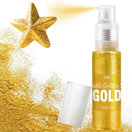 Paillettes Comestibles Spray - 22g Poudre Lustrée Qualité Alimentaire pour Boissons, Décoration de Gâteaux, Pâtisserie - Poudre de Colorant Chatoyante pour Cocktails, Glaçage, Bonbons (Or)