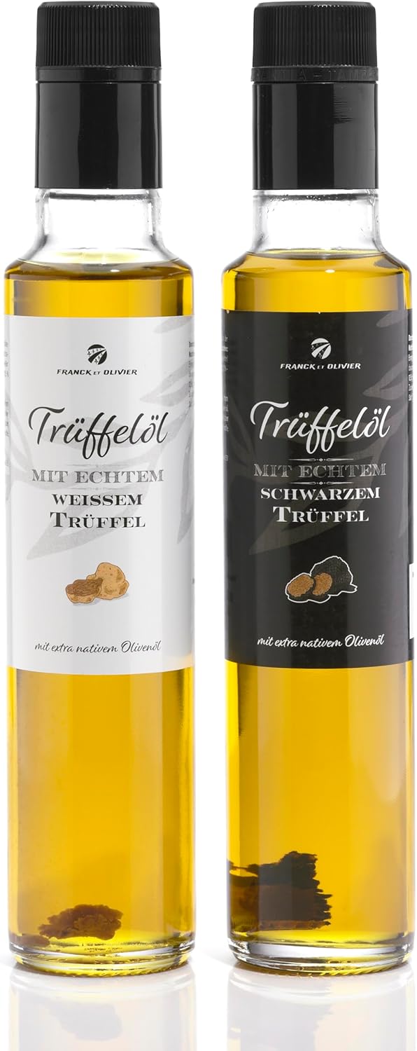 Gourmet Lot d'huile de truffe (2 x 250 ml) avec véritable truffe noire et blanche, à base d'huile d'olive vierge, pour sauces et pour affiner les plats, convient aux régimes végétaliens et sans gluten