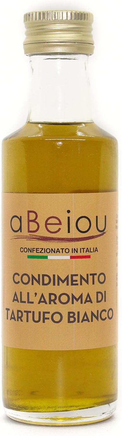 Huile de truffe blanche 100ml produit extra gourmet 100% huile d'olive extra vierge italienne aromatisée à la truffe blanche artisanal végétalien végétarien idéal pour offrir et cuisiner.