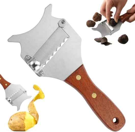Trancheur de Truffes avec Lame Réglable et Poignée en Bois,Rasoir à Truffe Professionnelle Râpe à Fromage,Trancheuse à Truffe en Acier Inoxydable,Coupe-Truffe pour Champignons,Fromage,Chocolat,Ail