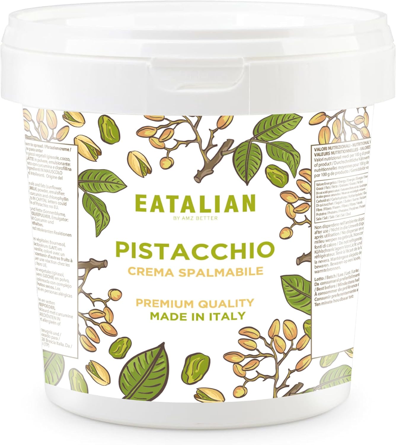 EATALIAN by AMZ BETTER Crème de Pistache, Délicieuse Crème à Tartiner au Goût Doux et Unique, Idéale sur le Pain, Parfaite avec de la Glace, Excellente pour Dubai Chocolate, 1000 gr Made in Italy CLASSIQUE 1 kg (Lot de 1)