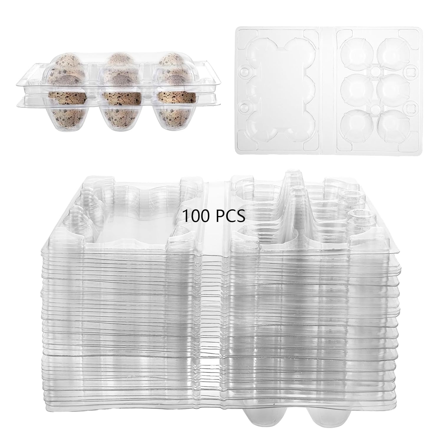 Oungy Lot de 100 boîtes à œufs de caille avec couvercle, 6 grilles de cailles, boîtes à œufs transparentes, palettes à œufs, en plastique pour réfrigérateur, en PVC, œufs de caille