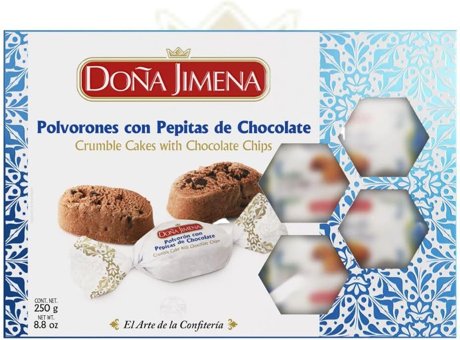 DOÑA JIMENA - Polvorones Chocolat avec Pépites de Chocolat, Qualité Suprême, Douceur typique de Noël, Recette Artisanale, 250g 250 g (Lot de 1)