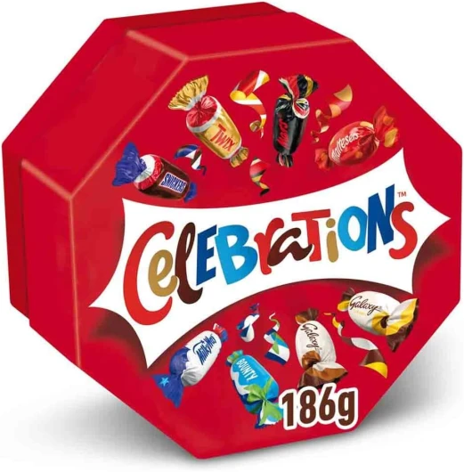 Coffret Cadeau Chocolat 186g - Assortiment de Mini Chocolats au Lait Individuels - Boîte Chocolats Octogonale - SNICKERS, TWIX, MARS, MALTESERS, BOUNTY et autres 186 g (Lot de 1)