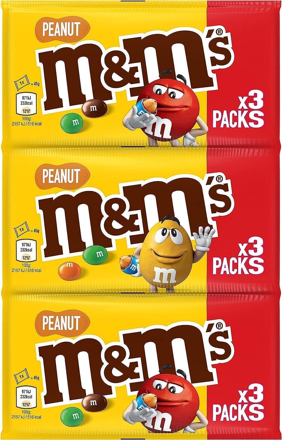 M&M'S PEANUT - Bonbons chocolat au lait et cacahuètes - 3 sachets de 45g Chocolat au lait, cacahuètes 45 g (Lot de 3)