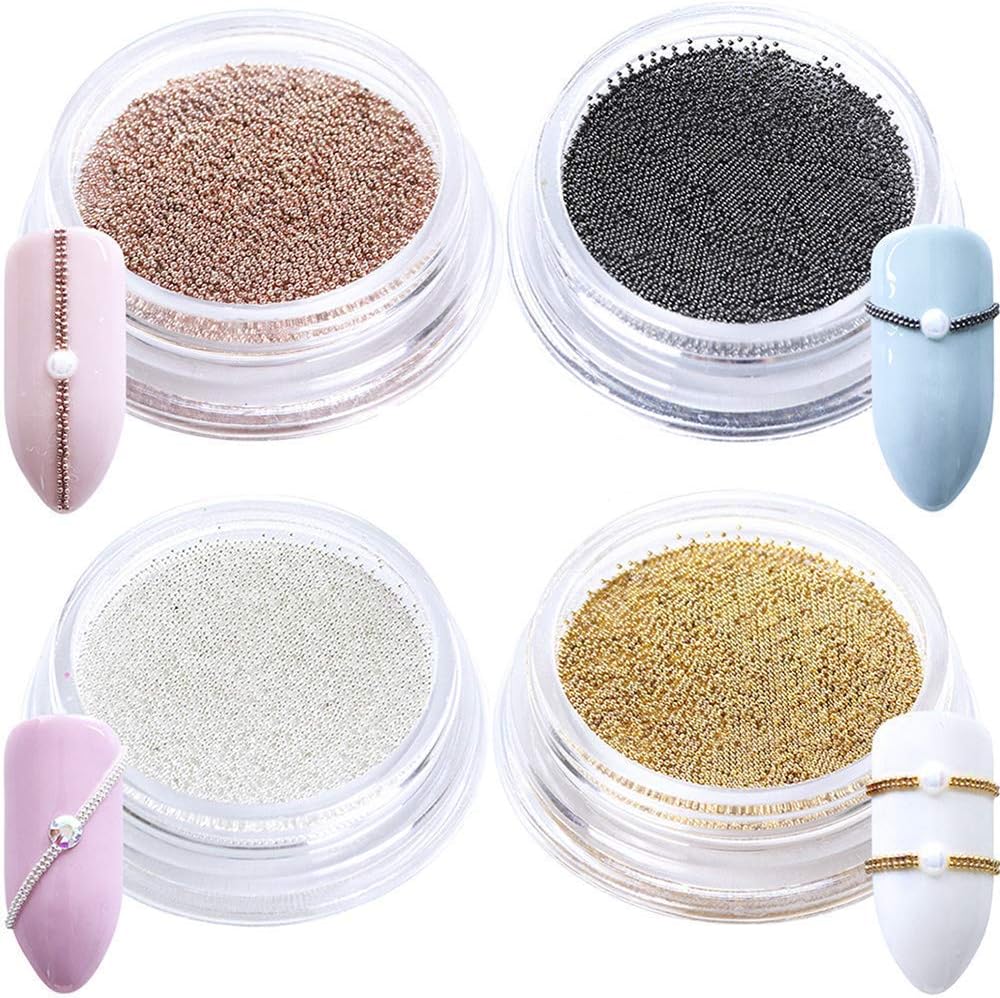 4pcs Nail Art Or Argent Noir Or Rose Métal Mini Caviar Perles Perles 3D Charme Strass Décoration Accessoires 0.4 mm