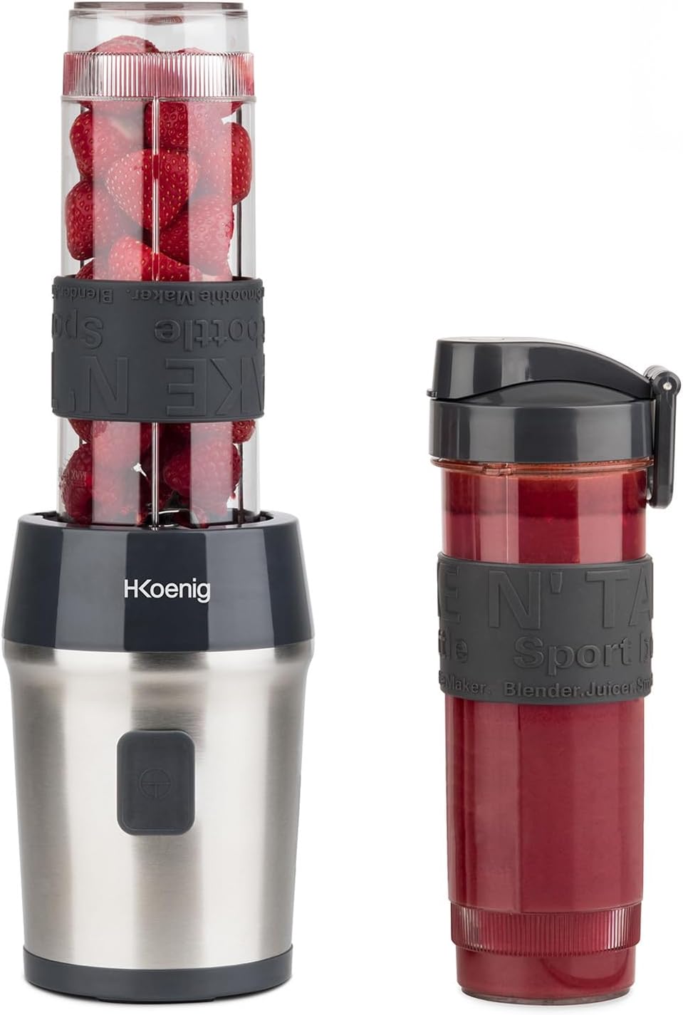 H.Koenig Mini Blender / Smoothie / Mixeur SMOO9 – 570mL, 300W, 4 Lames Inox, Sans BPA, 2 Bouteilles portables avec couvercles de voyage, Noir