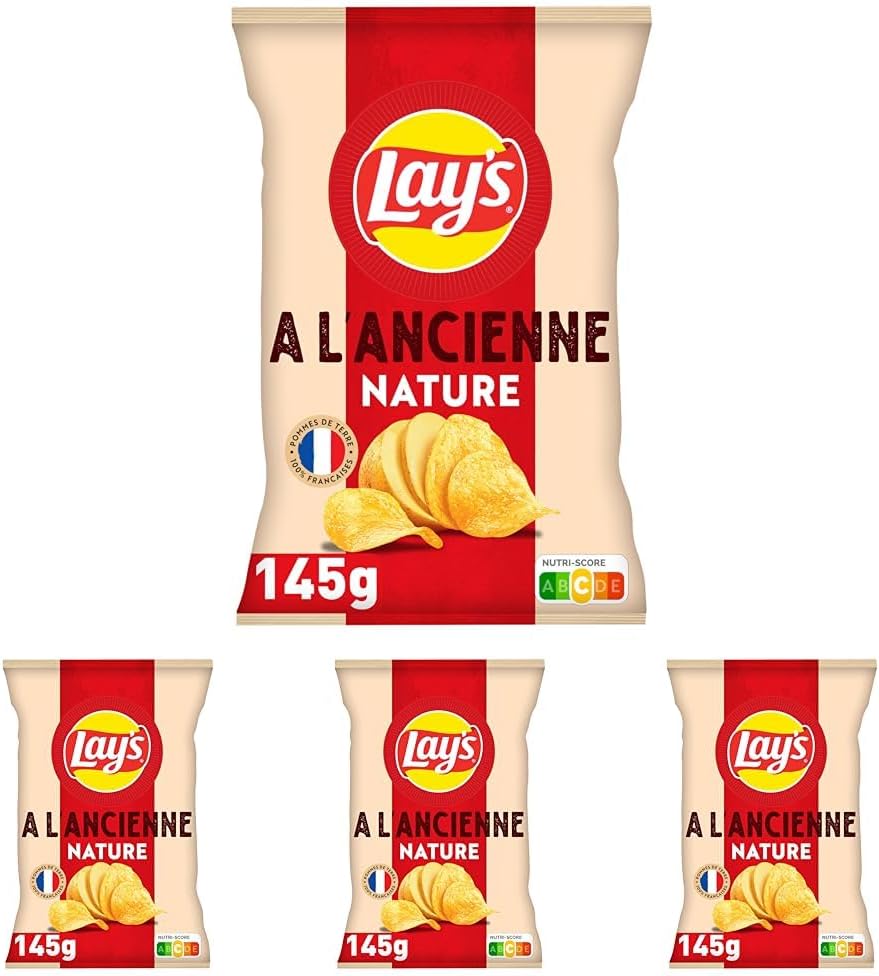 Lay's Chips à L'Ancienne Nature 145 g (L'emballage peut varier) (Lot de 4) 145 g (Lot de 4)