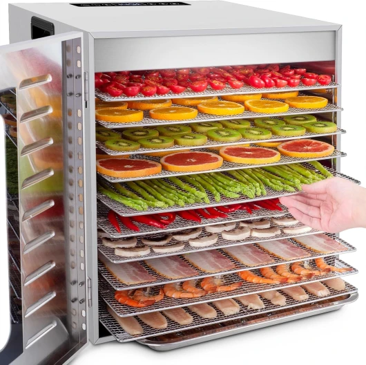 Kwasyo Déshydrateur Alimentaire, 10 Plateaux • Desydratateur avec Minuteur (24H) • Deshydrateur de Fruit et Legumes Température Réglable (30 à 90°C) + 1×Livre de Recettes