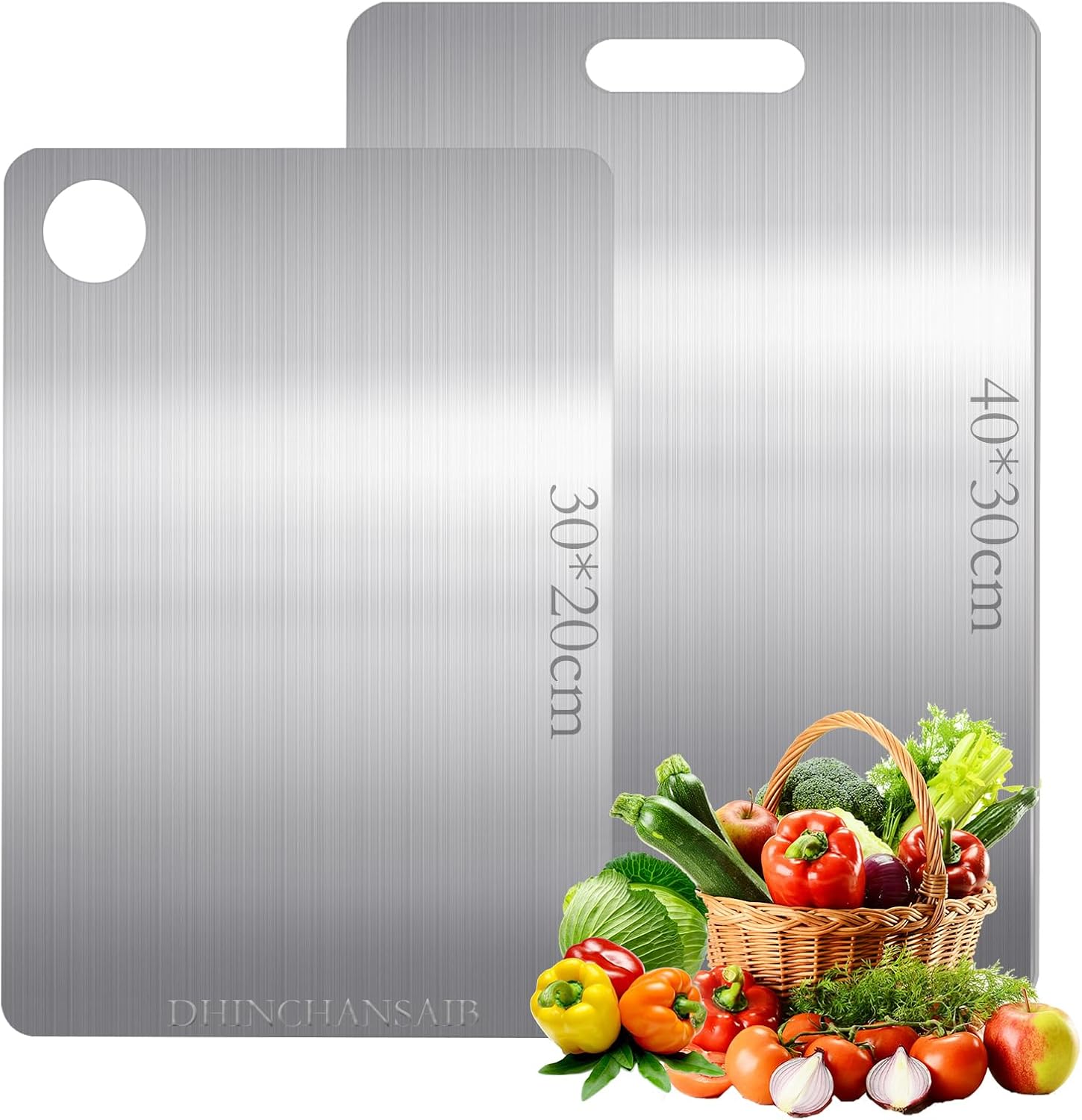 Planche a Decouper en Titane, 2 Pièces Planche à Découper en Inox, Planche a Decouper des deux côtés, Planches À Découper Plateau De Service Pour Viande, Fruits,Et Légumes(20 * 30cm+30 * 40cm)