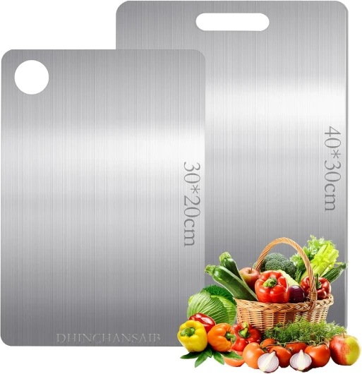 Planche a Decouper en Titane, 2 Pièces Planche à Découper en Inox, Planche a Decouper des deux côtés, Planches À Découper Plateau De Service Pour Viande, Fruits,Et Légumes(20 * 30cm+30 * 40cm)