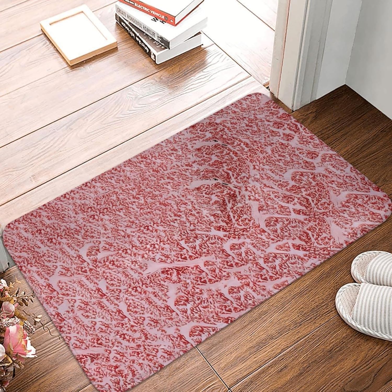 OOAHJEID Paillassons pour entrée Tapis de Bain antidérapant Wagyu A5 Kobe Ribeye Beef Meat Steak Texture Tapis de Chambre à Coucher Porte d'entrée Paillasson Décoration de Sol Tapis 40x60 cm (16x24 inch)