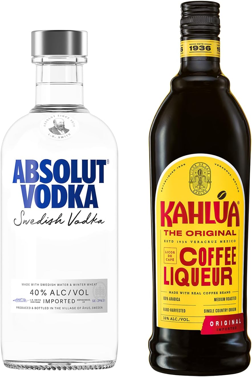 ABSOLUT VODKA Original + KAHLUA Liqueur de café, 70cl - Bases cocktails Espresso Martini, White Russian Absolut + Kahlua 70cl