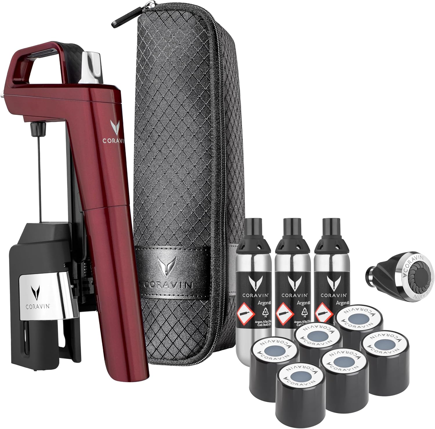 Timeless Six+ Système de Préservation du Vin - Facile à Utiliser, Protège Le Vin de l’Oxydation Pendant Plus de 2 Ans- Aérateur & Housse de Voyage Inclus, Bordeaux Burgundy