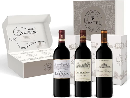 Coffret Cadeau - Vin Rouge - Coffret Crus Bourgeois Châteaux Castel : Château Barreyres - Château d'Arcins - Château Tour Prignac - 3x75cl Coffret Crus Bourgeois Château Castel
