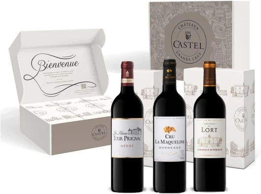 Coffret Cadeau - Vin Rouge - Coffret Bordeaux Dégustation : Les Hauts de Tour Prignac – Cru la Maqueline - Château du Lort - 3x75cl