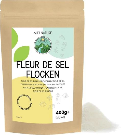 Fleur de Sel Flocons 400g, Cristaux de Sel de Mer 0.5-2mm d'Afrique du Sud pour la Cuisine Gourmet 400 g (Lot de 1)