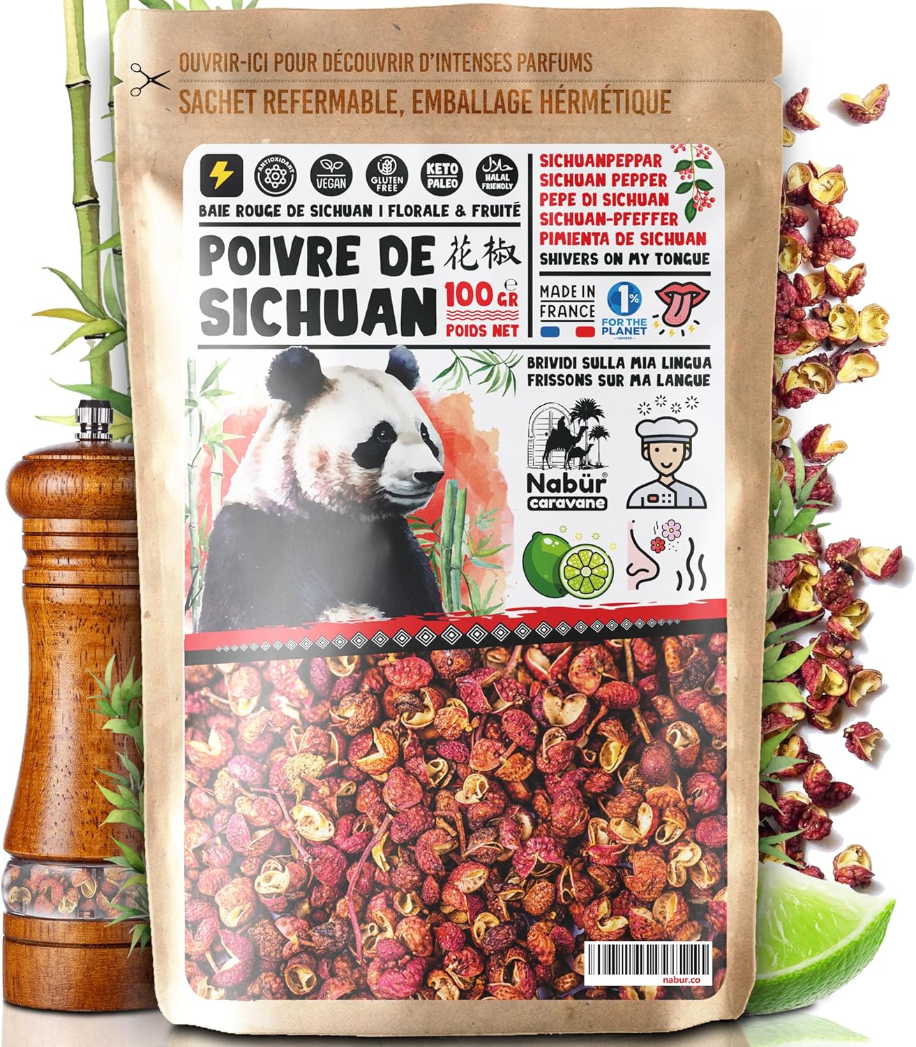 100gr Poivre de Sichuan Rouge, Baie de Sichuan, Sachet hérmétique, Poivre Rouge Chine 100 gr