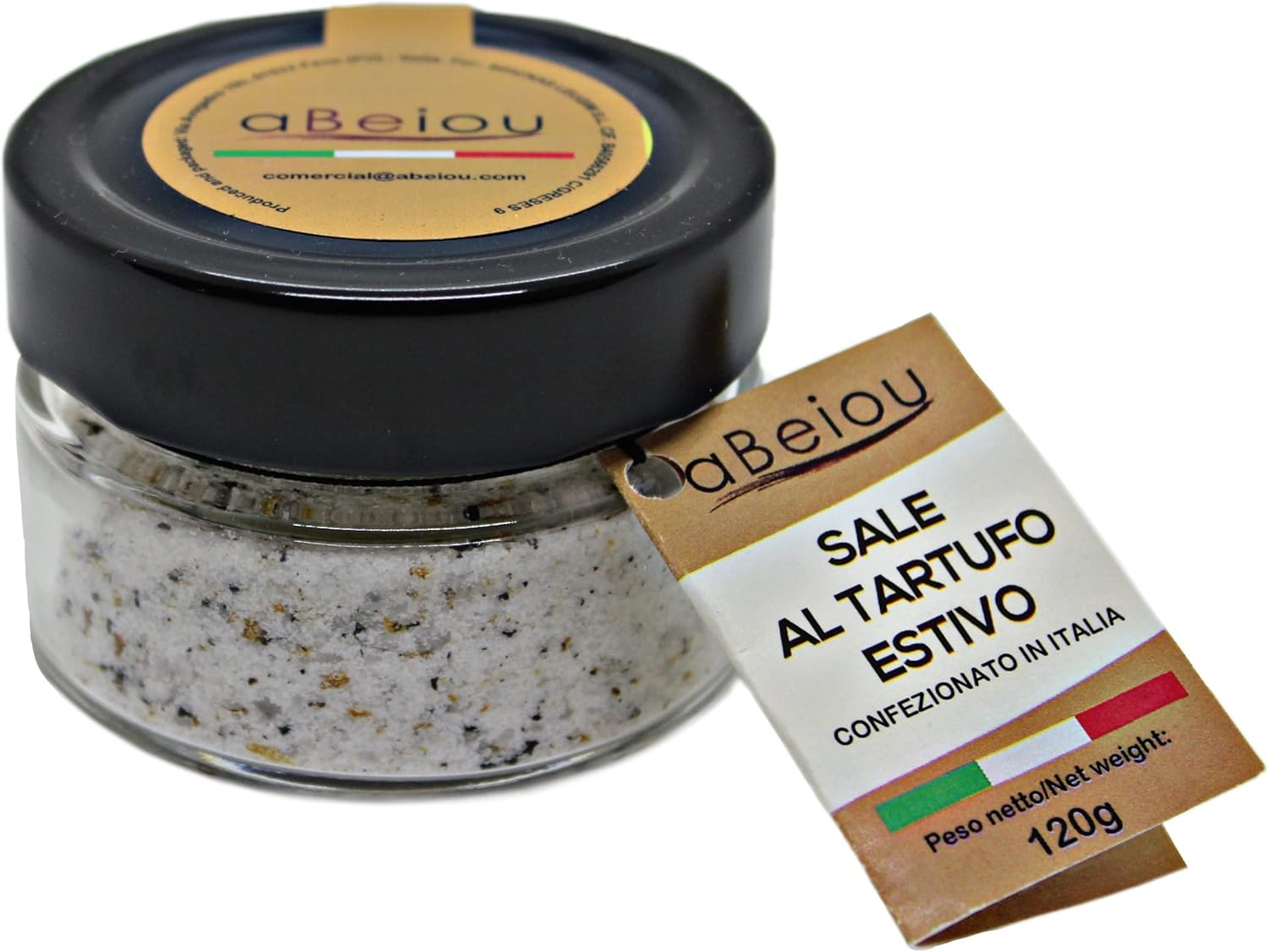 Sel de mer à la truffe noire 120g, produit extra gourmet 100% italien, qualité supérieure, végétalien, végétarien, sans gluten, truffe d'été, delicatessen idéal pour les cadeaux et la cuisine.