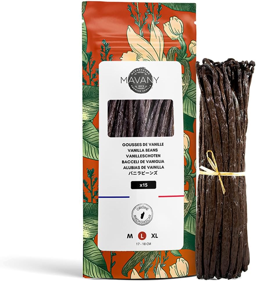 Mavany - 15 Gousses de vanille Bourbon grand cru de Madagascar - Sélection de qualité gourmet pour la pâtisserie/cuisine - Grande taille 17 à 18 cm