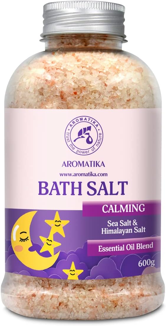 Sel de Bain Calmants 600g - Huiles Essentielles de Bois de Santal & Lavande & Bergamote - Pur & Naturel - Bon Sommeil - Détente - Soulagement du Stress - Bain - Beauté - Relaxant 600 g (Lot de 1)