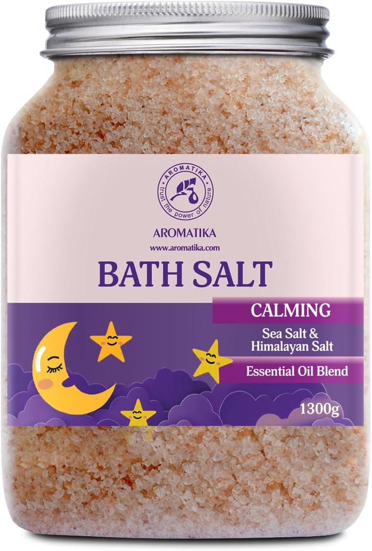 Sel de Bain Calmants 1300g - Huiles Essentielles de Bois de Lavande & Bergamote & Santal - Pur & Naturel - Bon Sommeil - Détente - Soulagement du Stress - Bain - Beauté - Relaxant 1.3 kg (Lot de 1)