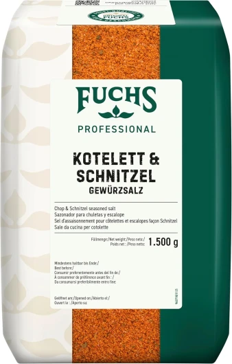 Fuchs Professional - Sel d'assaisonnement pour côtelettes et escalopes façon Schnitzel - Qualité professionnelle pour les gros consommateurs - 1,5 kg dans un sac recyclable