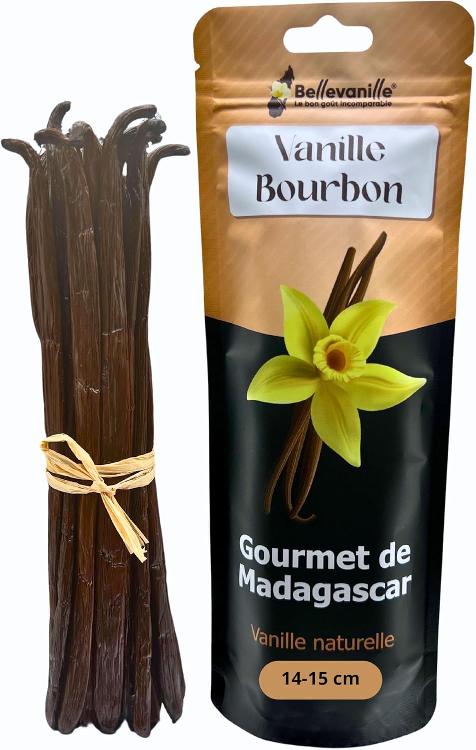 10 Gousses de Vanille Bourbon de Madagascar 14 à 15cm Vanille gousse entière 100% naturelle Emballage Sachet Zip refermable Odeur envoûtante Idéales pour la patisserie et la cuisine 14-15 cm 10