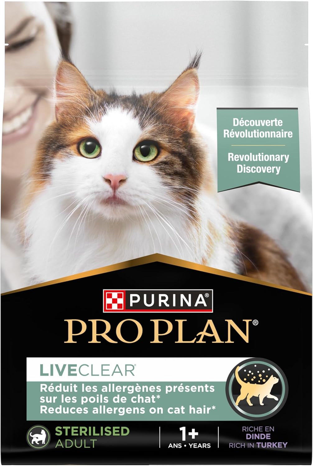 PURINA PRO PLAN - Liveclear- Croquettes pour Chat Adulte Stérilisé - Réduit activement les allergènes présents dans les poils de chat - Riche En Dinde - Sac - Lot de 4 x 2,8Kg
