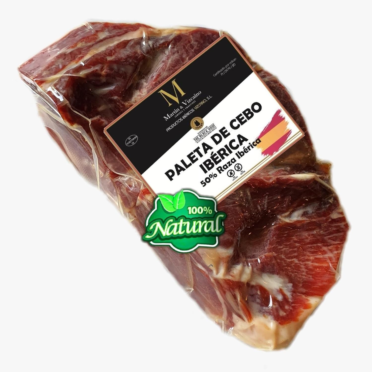 1,2 Kg Jambon Iberique (Épaule) PATA NEGRA Désossé 100% naturel - Originaire de porcs ibériques élevés en plein air à Dehesas - Epaule Iberique Espagnol Sans Os - Jamon Iberico, Paleta Iberica