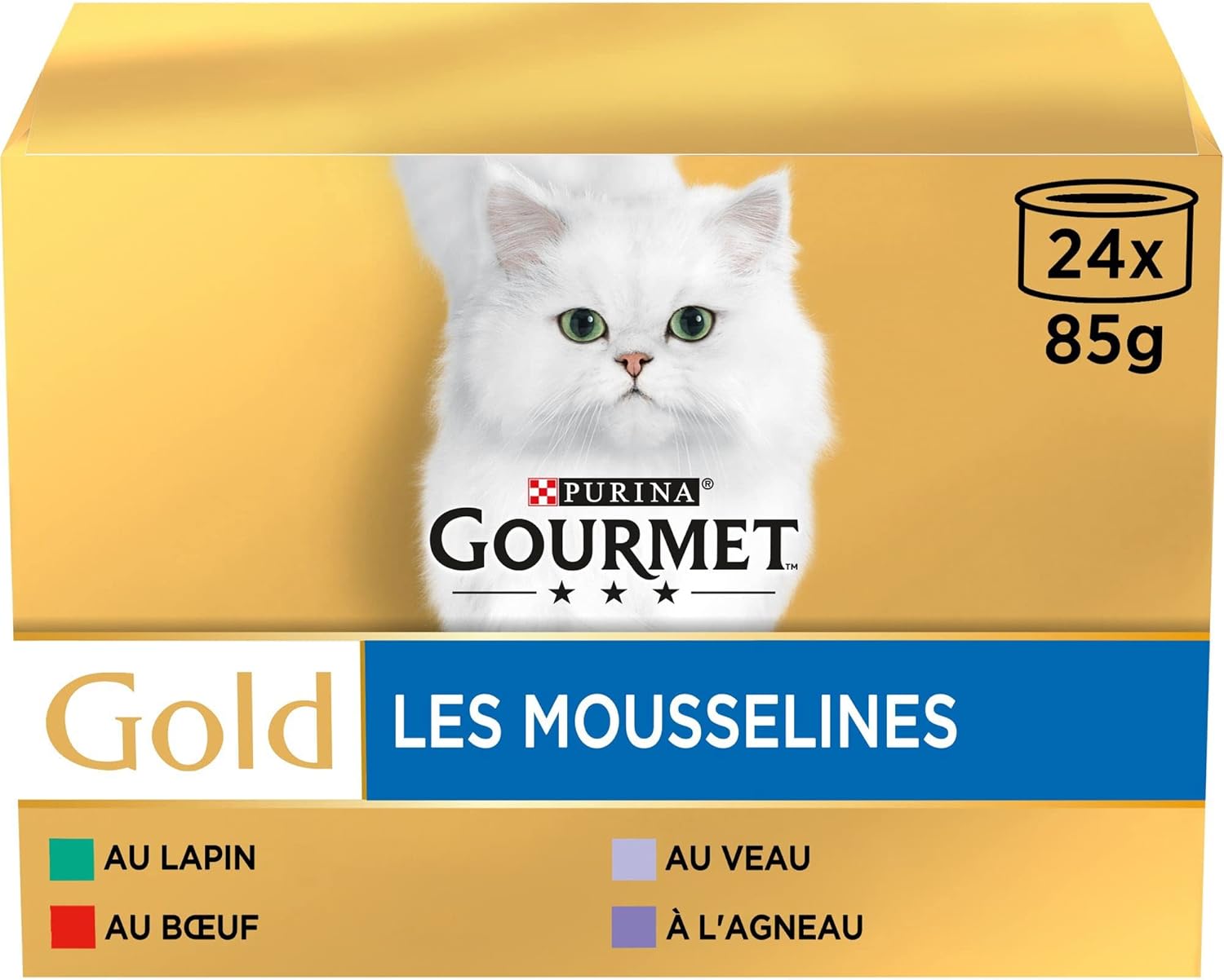 GOLD Mousselines 24x85g - lot de 4 Mousselines Lapin, Veau, Bœuf et Agneau 2.04 kg (Lot de 4)
