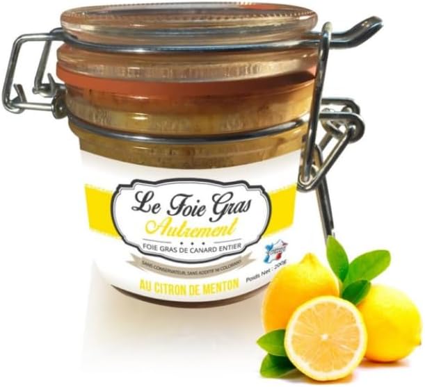 Foie gras citron 200g, foie gras de canard entier maison, notes acidulées, produit artisanal, recette saine, longue conservation, spécialité gastronomique française
