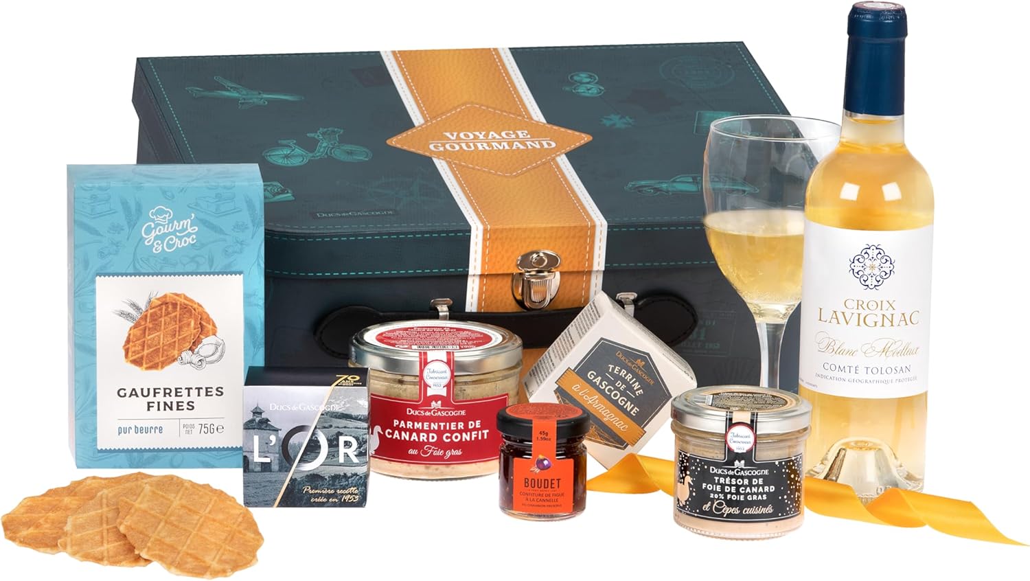 Coffret Gourmand "Valise gourmande" - Comprend 7 produits dont un vin - Spécial Cadeau (909145)